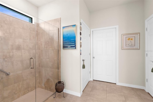 13486 Nobilio St, Venice, FL 34293 - bathroom with a shower stall and tile patterned flooring