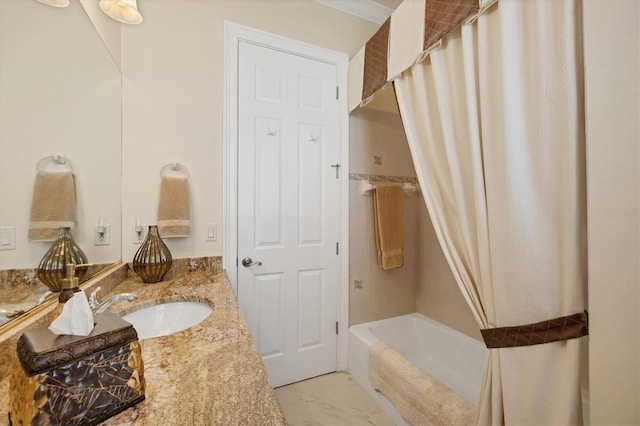 5018 Bella Terra Dr, Venice, FL 34293 - bathroom featuring vanity, shower / tub combo with curtain, and marble look tiles