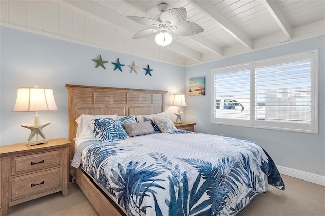 8 Sadowski Cswy, Key Colony Beach, FL 33051 - bedroom with light carpet, beamed ceiling, ceiling fan, and baseboards