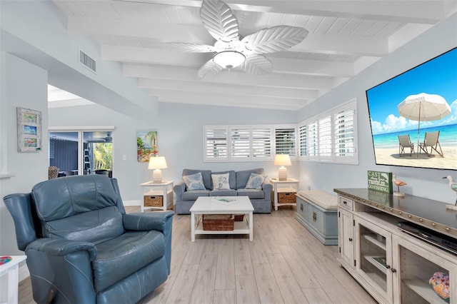 8 Sadowski Cswy, Key Colony Beach, FL 33051 - living room featuring ceiling fan, plenty of natural light, light wood-style floors, and wood ceiling