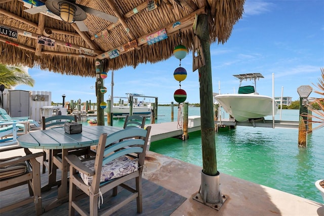 8 Sadowski Cswy, Key Colony Beach, FL 33051 - dock area with boat lift, a water view, and a gazebo