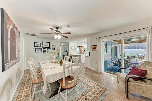 5207 5th Avenue Dr NW, Bradenton, FL 34209 - dining space featuring baseboards, light wood finished floors, and ceiling fan