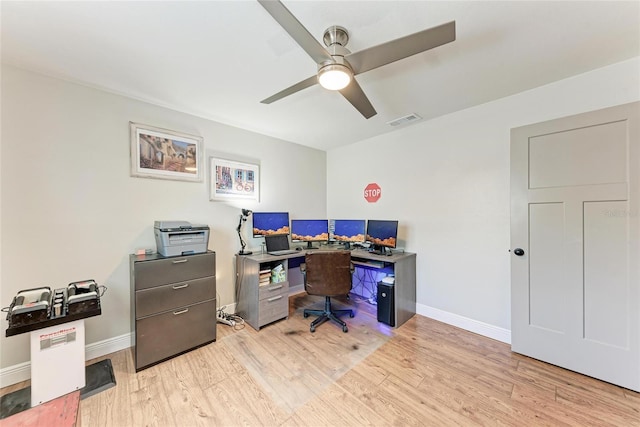 5207 5th Avenue Dr NW, Bradenton, FL 34209 - office area with wood finished floors, baseboards, and a ceiling fan