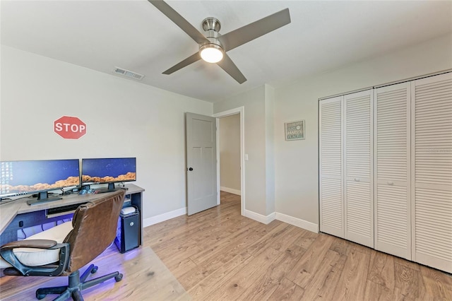 5207 5th Avenue Dr NW, Bradenton, FL 34209 - home office with wood finished floors, ceiling fan, and baseboards