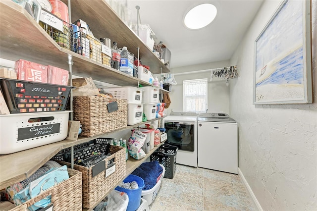 5207 5th Avenue Dr NW, Bradenton, FL 34209 - laundry room featuring baseboards, separate washer and dryer, and a textured wall