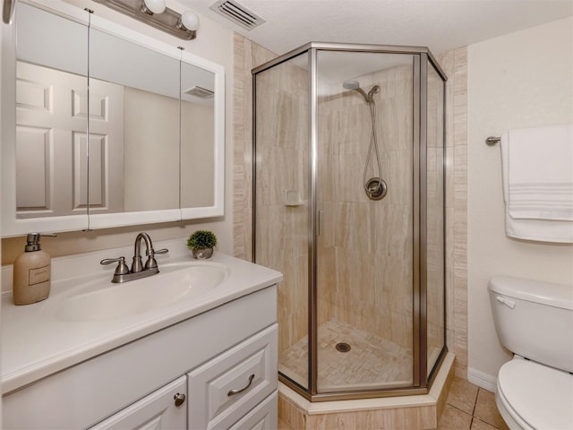 25050 Sandhill Blvd Unit 6A3, Punta Gorda, FL 33983 - bathroom featuring toilet, vanity, a shower stall, and tile patterned flooring