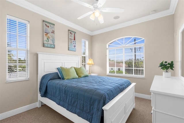 235 Base Ave E Unit 207, Venice, FL 34285 - bedroom featuring light colored carpet, crown molding, and ceiling fan