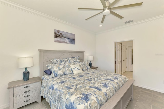 10213 Staggerbush Dr Unit 202, Venice, FL 34293 - tiled bedroom with crown molding, baseboards, a ceiling fan, and recessed lighting