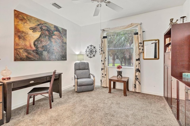 11103 Batello Dr, Venice, FL 34292 - carpeted home office featuring a ceiling fan and baseboards