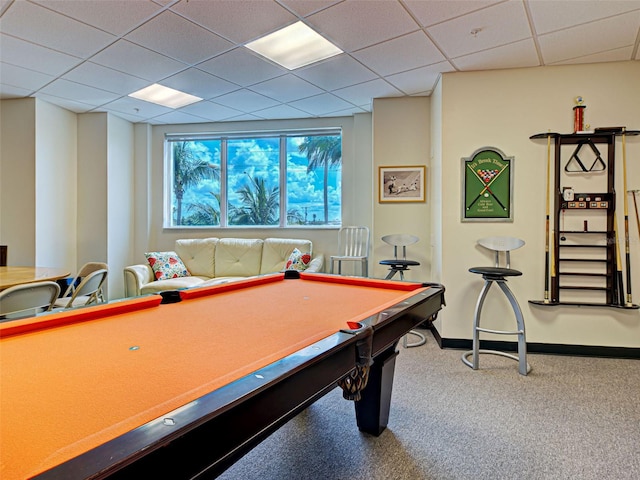 516 Tamiami Trl S Unit 303, Nokomis, FL 34275 - game room featuring a paneled ceiling, carpet, and pool table