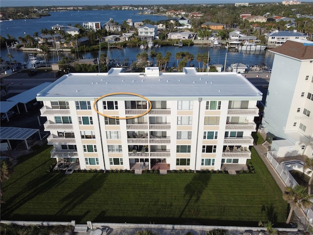 1100 Tarpon Center Dr Unit 503-5C, Venice, FL 34285 - aerial view of property and surrounding area with a large body of water