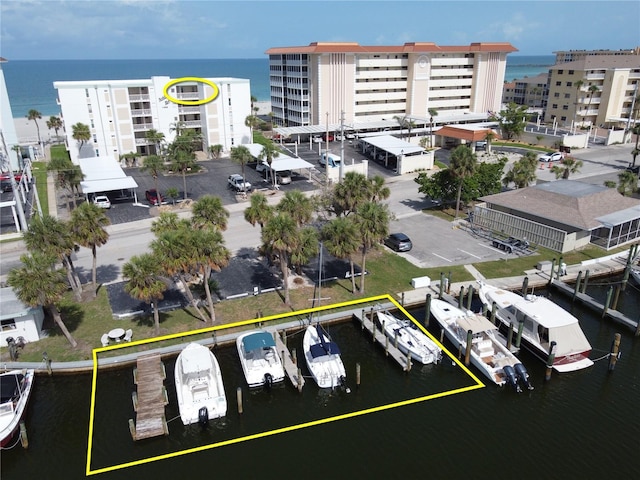 1100 Tarpon Center Dr Unit 503-5C, Venice, FL 34285 - view of property location with a large body of water, property parcel outlined, and apartment complex