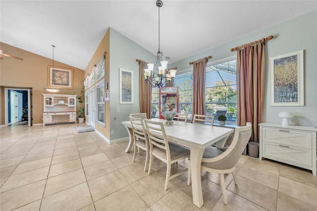 249 Hallcrest Ter, Port Charlotte, FL 33954 - dining space with lofted ceiling, a chandelier, light tile patterned floors, and baseboards