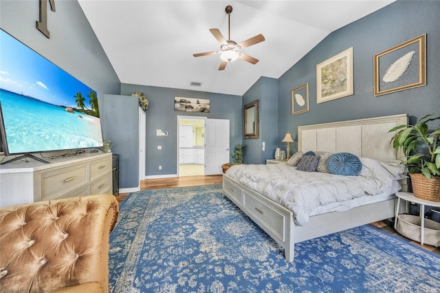 249 Hallcrest Ter, Port Charlotte, FL 33954 - bedroom with lofted ceiling, wood finished floors, baseboards, and ceiling fan