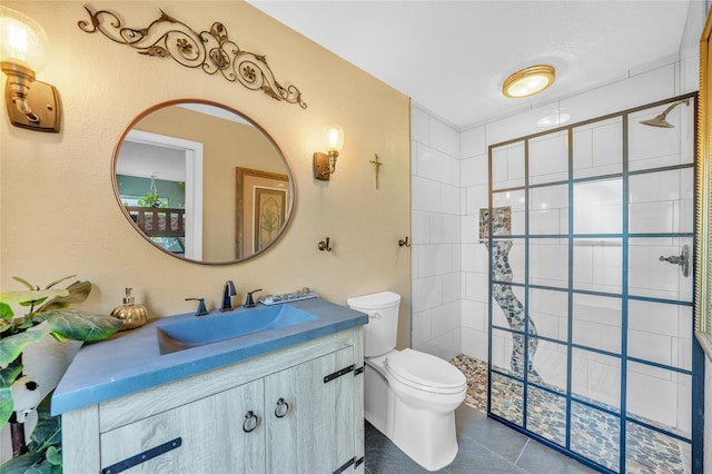 249 Hallcrest Ter, Port Charlotte, FL 33954 - bathroom featuring toilet, vanity, tiled shower, and tile patterned flooring
