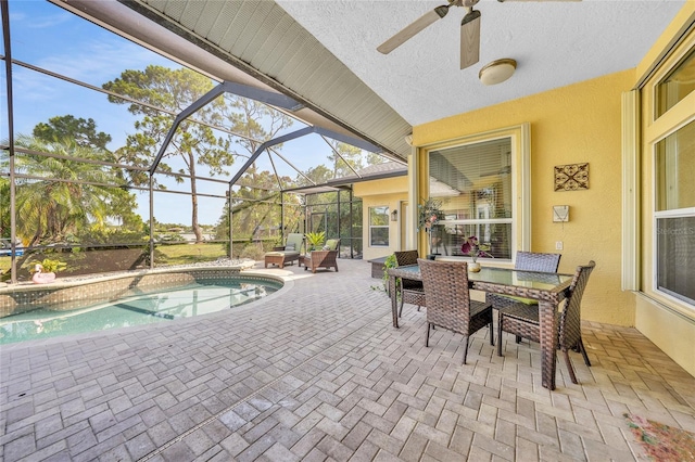 249 Hallcrest Ter, Port Charlotte, FL 33954 - view of patio / terrace with a ceiling fan, an outdoor pool, a lanai, and outdoor dining space