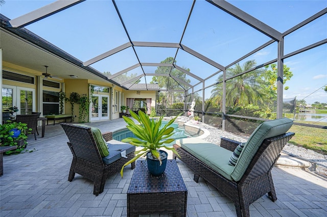 249 Hallcrest Ter, Port Charlotte, FL 33954 - view of patio / terrace with french doors, an outdoor pool, a lanai, and a ceiling fan