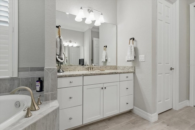 15336 Spanish Point Dr, Port Charlotte, FL 33981 - full bath with vanity, ornamental molding, a garden tub, and tile patterned floors
