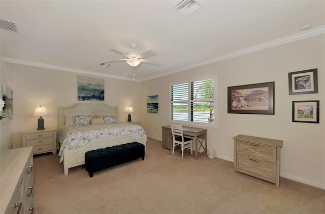 10789 Tarflower Dr Unit 202, Venice, FL 34293 - bedroom featuring ornamental molding, light colored carpet, and ceiling fan