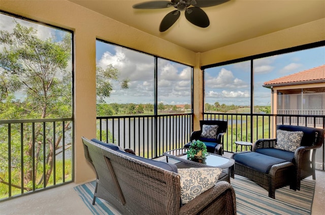 10789 Tarflower Dr Unit 202, Venice, FL 34293 - sunroom with ceiling fan and an outdoor living space