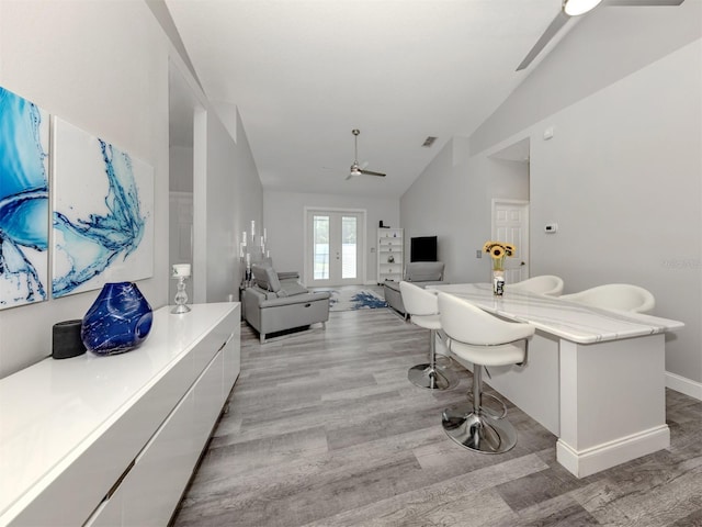 6505 Meandering Way, Lakewood Ranch, FL 34202 - office featuring ceiling fan, light wood-type flooring, and high vaulted ceiling
