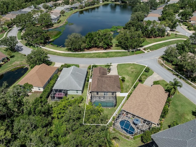 6505 Meandering Way, Lakewood Ranch, FL 34202 - aerial perspective of suburban area featuring a large body of water and property boundaries highlighted