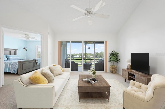 849 Wexford Blvd Unit 849, Venice, FL 34293 - living area with vaulted ceiling, ceiling fan, and carpet