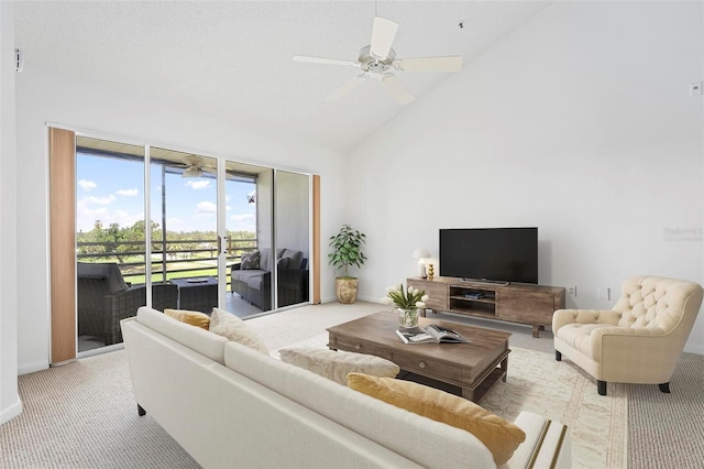 849 Wexford Blvd Unit 849, Venice, FL 34293 - carpeted living room with a ceiling fan and high vaulted ceiling