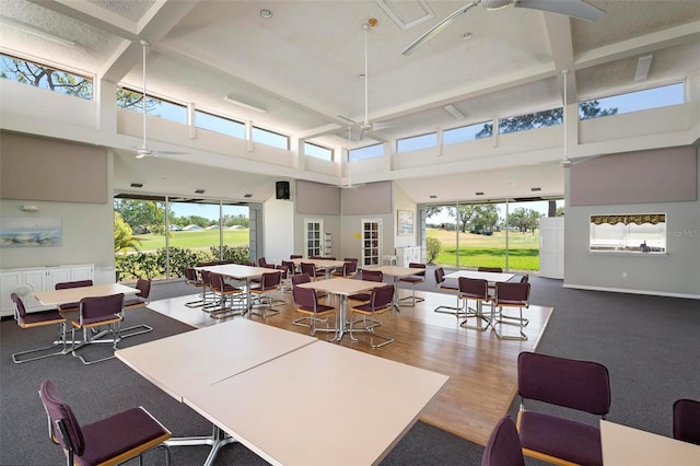 849 Wexford Blvd Unit 849, Venice, FL 34293 - living room featuring a towering ceiling, a ceiling fan, and plenty of natural light