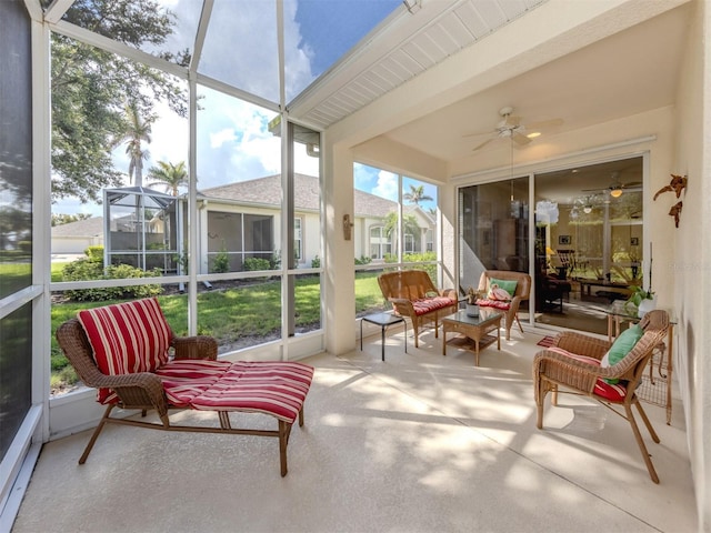 29704 Niagara Ct, Englewood, FL 34223 - sunroom featuring a ceiling fan and outdoor lounge area