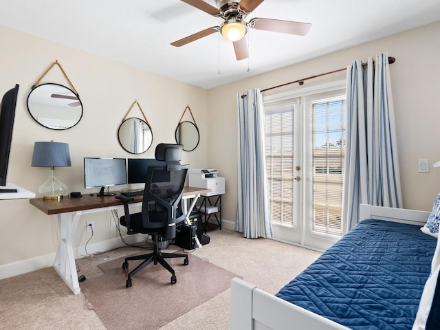 1164 Beachcomber Ct Unit 19, Osprey, FL 34229 - carpeted bedroom featuring access to exterior, an office area, and ceiling fan