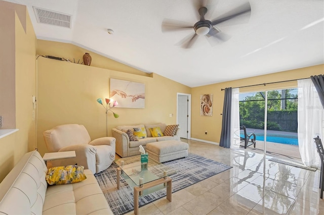 2445 Apache St, Sarasota, FL 34231 - living room with vaulted ceiling and ceiling fan