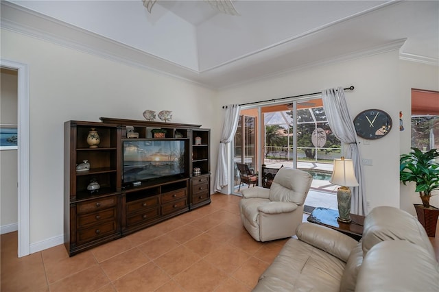 4308 Via Del Santi, Venice, FL 34293 - living area featuring ornamental molding and light tile patterned floors