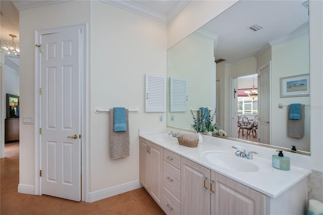 4308 Via Del Santi, Venice, FL 34293 - full bath featuring double vanity, tile patterned floors, and crown molding