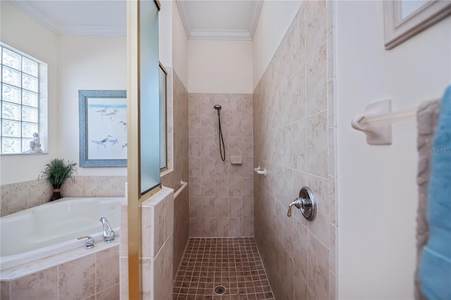 4308 Via Del Santi, Venice, FL 34293 - full bath featuring a tile shower, a bath, and crown molding