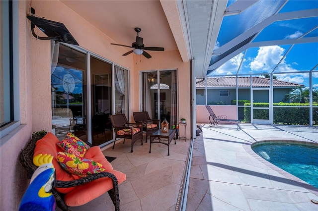 4308 Via Del Santi, Venice, FL 34293 - view of patio / terrace with an outdoor pool, ceiling fan, and glass enclosure