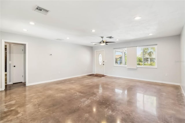 2555 Yucca Rd, Venice, FL 34293 - unfurnished living room featuring recessed lighting, ceiling fan, and concrete floors