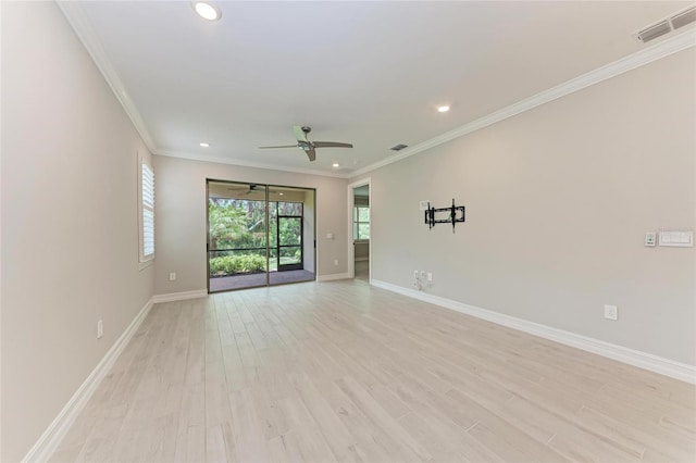 257 Teramo Way, Nokomis, FL 34275 - unfurnished room featuring recessed lighting, light wood-type flooring, crown molding, and a ceiling fan