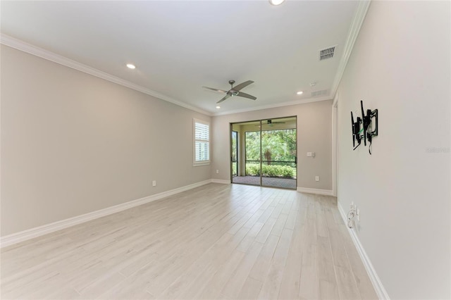 257 Teramo Way, Nokomis, FL 34275 - spare room with ornamental molding, recessed lighting, light wood-type flooring, and ceiling fan