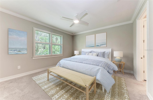 257 Teramo Way, Nokomis, FL 34275 - bedroom featuring light colored carpet, crown molding, and ceiling fan