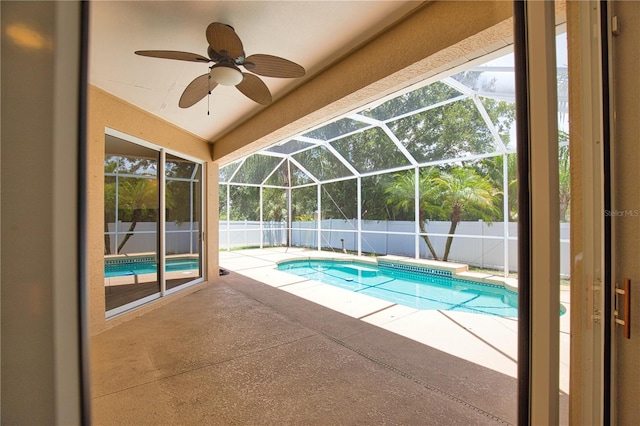 4150 Otoole St, North Port, FL 34291 - view of pool with a patio area, a fenced backyard, ceiling fan, and a lanai