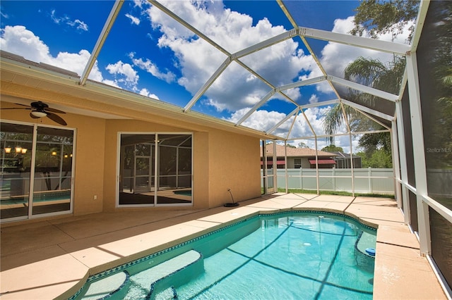 4150 Otoole St, North Port, FL 34291 - view of swimming pool with a patio area, a ceiling fan, and a lanai