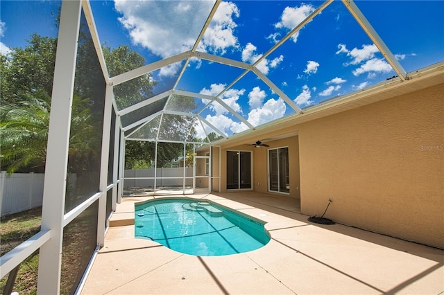 4150 Otoole St, North Port, FL 34291 - view of pool featuring a patio area, ceiling fan, and glass enclosure
