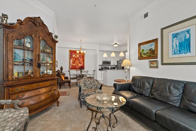 5134 Northridge Rd Unit 303, Sarasota, FL 34238 - living room featuring light colored carpet and crown molding