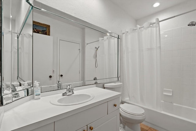 5134 Northridge Rd Unit 303, Sarasota, FL 34238 - bathroom featuring vanity, shower / bath combination with curtain, recessed lighting, and tile patterned flooring