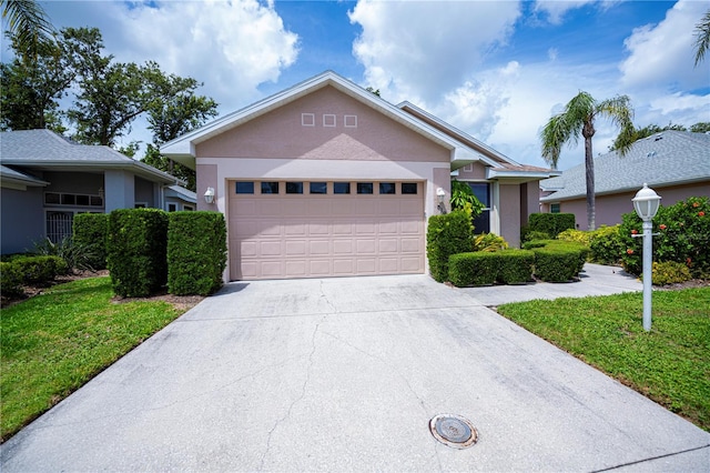 519 Catalina Isles Cir, Venice, FL 34292 - view of front facade with stucco siding, concrete driveway, a front lawn, and an attached garage