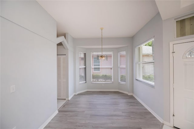 519 Catalina Isles Cir, Venice, FL 34292 - unfurnished dining area with a chandelier and light wood-style floors