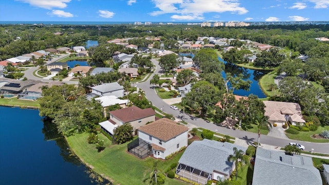 9528 Knightsbridge Cir, Sarasota, FL 34238 - aerial view of property's location with nearby suburban area and a large body of water