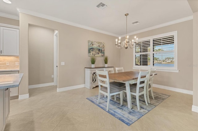 13334 Pacchio St, Venice, FL 34293 - dining space with crown molding and a chandelier
