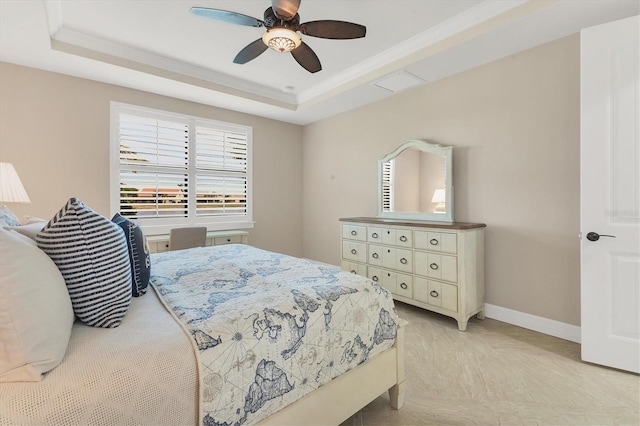 13334 Pacchio St, Venice, FL 34293 - bedroom with a tray ceiling, ceiling fan, and ornamental molding